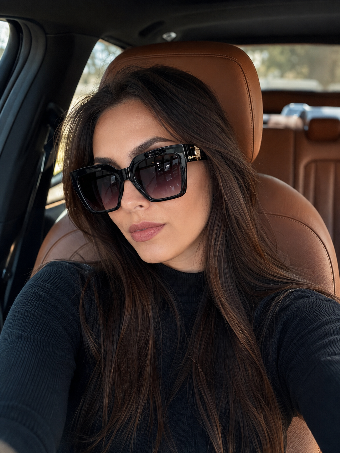 Women's Oversized Square Sunglasses Black UV400 Luxury Gold Temple Fashion Shade