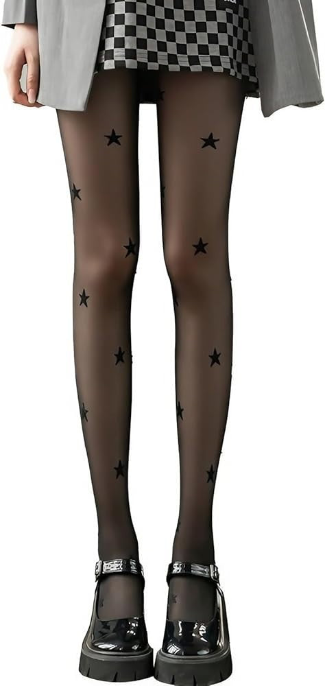 Black Sexy Ladies Fashion Design Stars Patterned Tights