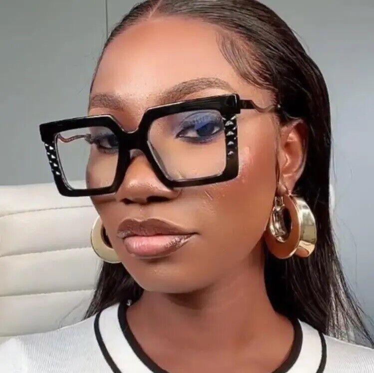 Womens Large Oversized Metal Frame Clear Lens Glasses Retro 80s Fashion
