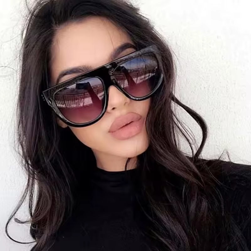Black Colour Ladies Sunglasses Female Flat Top Vintage Sunglasses Woman UK