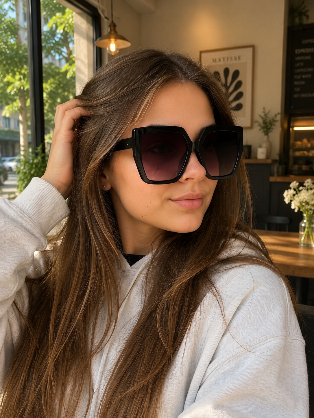Women's Oversized Square Sunglasses Black UV400 Fashion Designer Style Shades