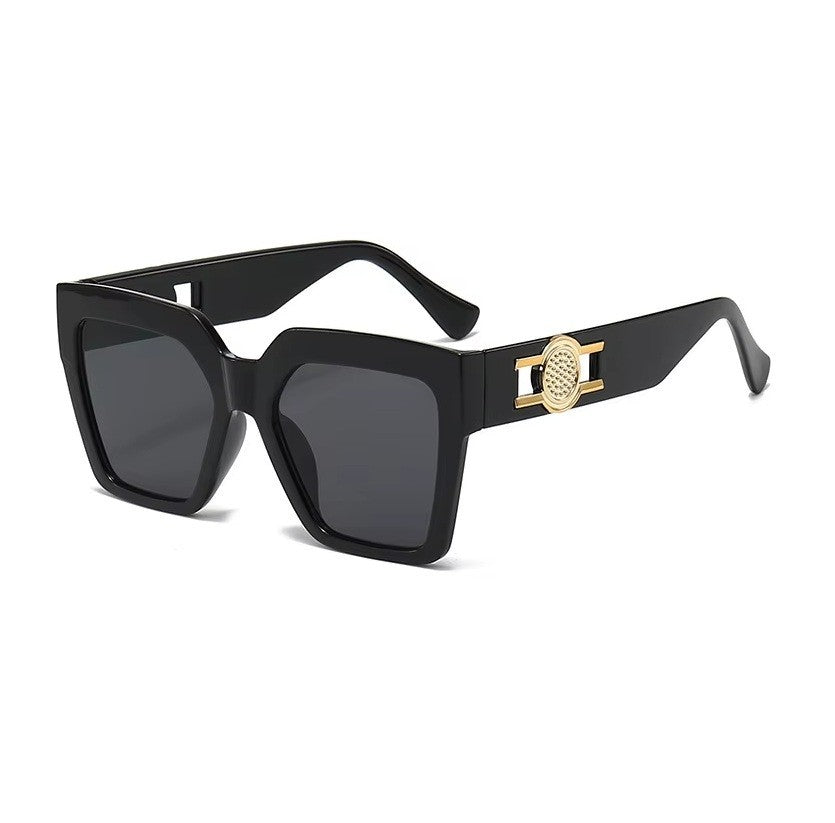 Women's Oversized Square Sunglasses Black UV400 Luxury Gold Temple Fashion Shade
