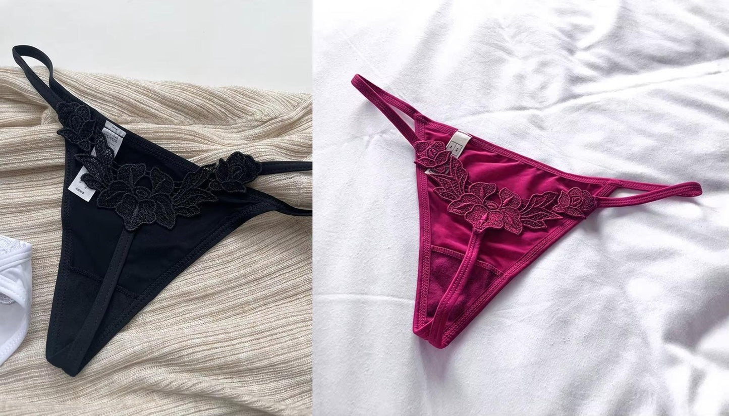 Sexy Lace Thong Women’s Strappy G-String Panties Floral Underwear Black V Red