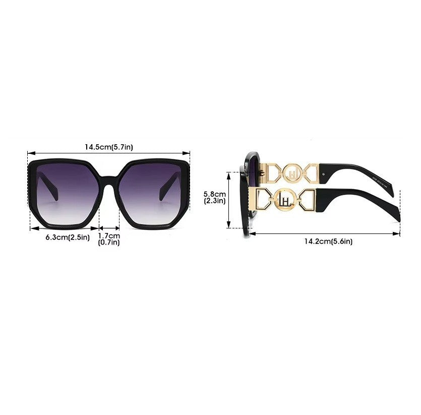 Women's Oversized Square Sunglasses Black UV400 Luxury Gold Temple Fashion Shade