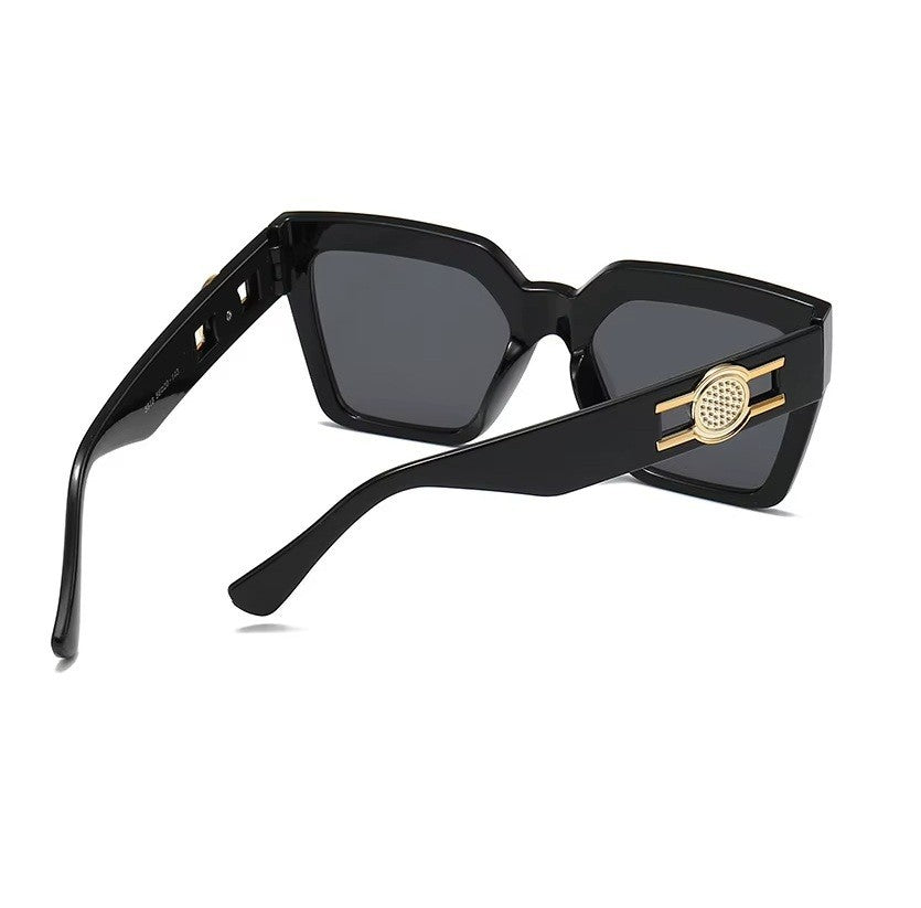 Women's Oversized Square Sunglasses Black UV400 Luxury Gold Temple Fashion Shade