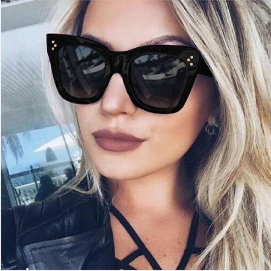 OVERSIZED SQUARE CAT EYE BLACK WOMEN SUNGLASSES 400 UV UK