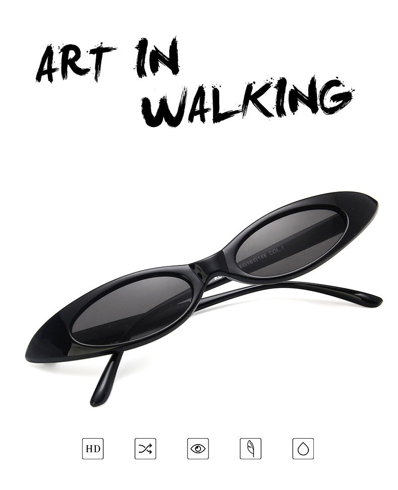 Small Slim Narrow Cat Eye Thin Lightweight Oval Womens/Mens Sunglasses 90's Retro Flat Lens UV400