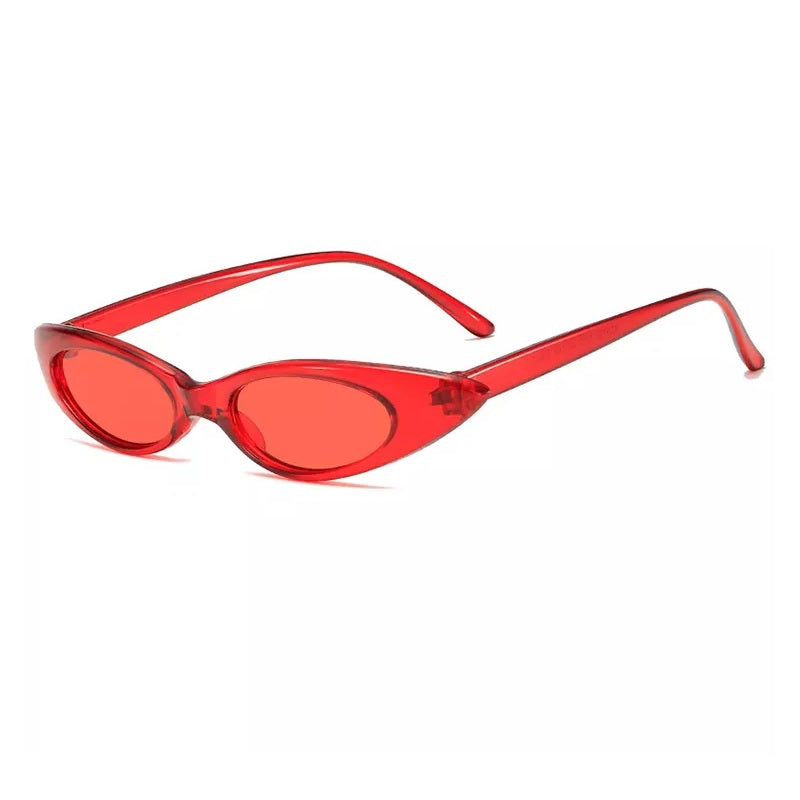 Small Slim Narrow Cat Eye Thin Lightweight Oval Womens/Mens Sunglasses 90's Retro Flat Lens UV400