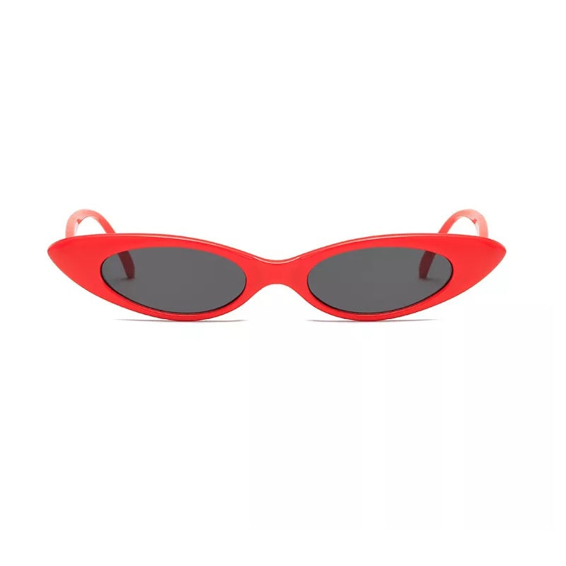 Small Slim Narrow Cat Eye Thin Lightweight Oval Womens/Mens Sunglasses 90's Retro Flat Lens UV400
