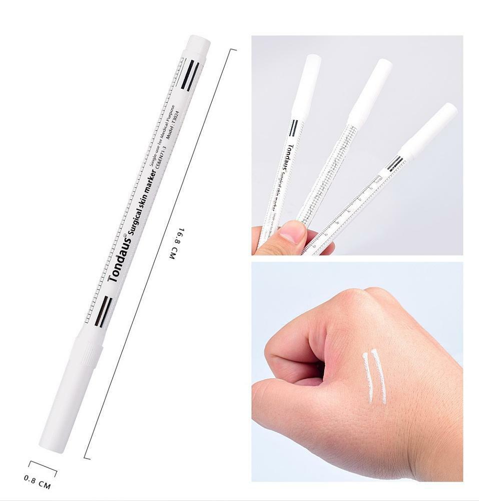 Microblading White Eyebrow Tattoo Skin Marker Pen With Measuring Ruler